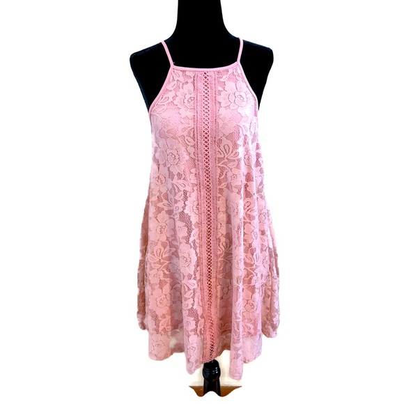 Ambiance Dresses & Skirts - High Neck Light Pink Lace Dress Small